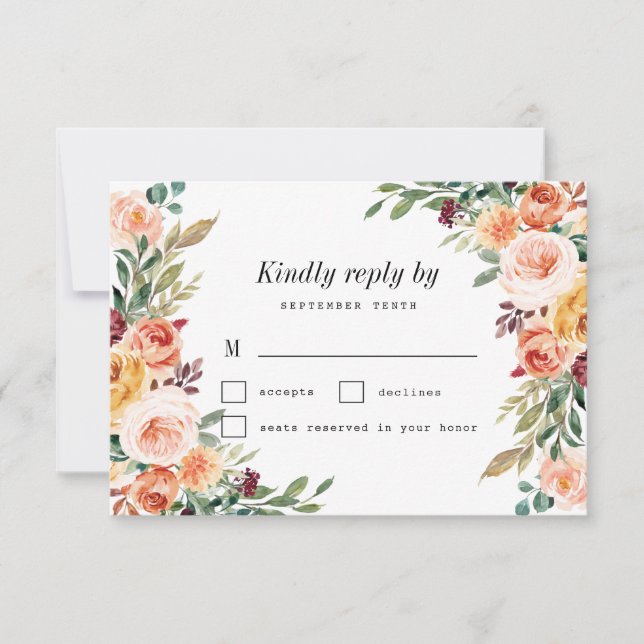 Cartons Réponse Aquarelle Floral Élégant Broussailleux Mariage Bou (Devant)