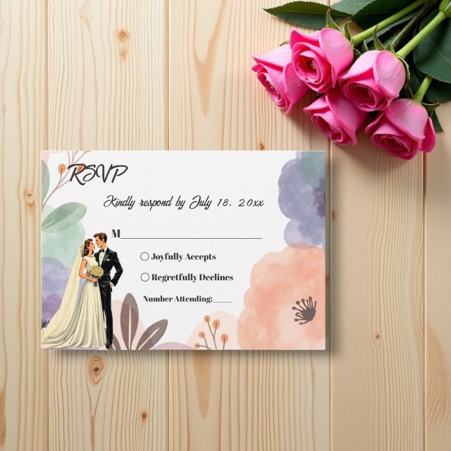 Cartons Réponse Aquarelle Floral Romantique Couple Élégant Mariage (Créateur téléchargé)