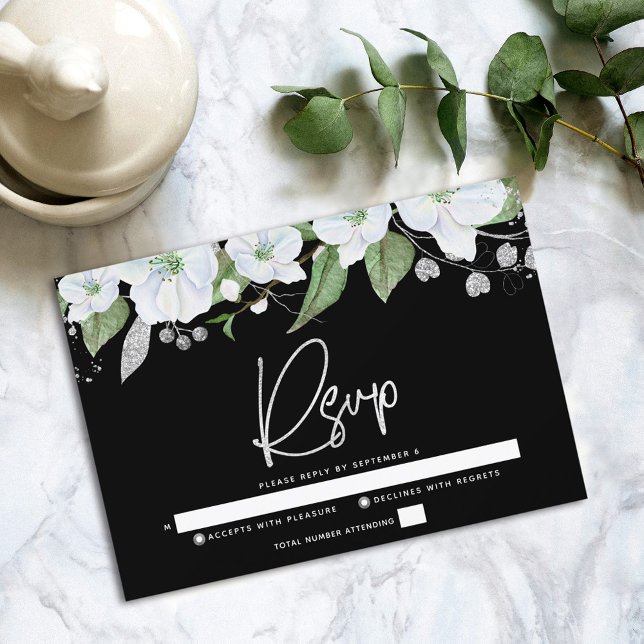 Cartons Réponse Aquarelle florale bat mitzvah noir (Créateur téléchargé)