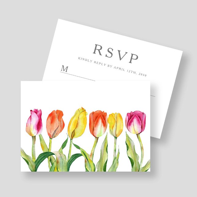 Cartons Réponse Aquarelle florale colorée Tulipe Pâques (Colorful Floral Watercolor Tulip Easter RSVP Card)