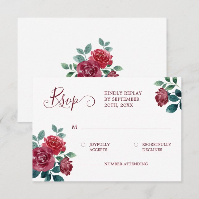 Cartons Réponse Aquarelle florale simple et élégante Mariage borde (Devant / Derrière)