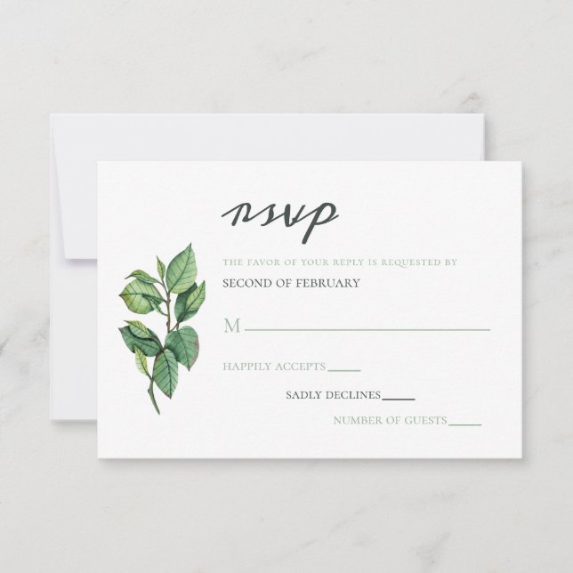 Cartons Réponse Aquarelle Foliage Mariage de verdure (Devant)