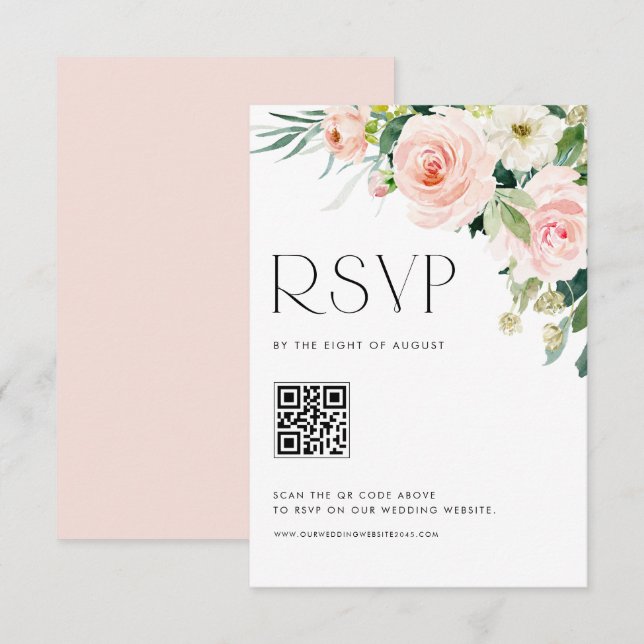 Cartons Réponse Aquarelle Jolie Fleurs de Jardin Mariage QR Code (Devant / Derrière)