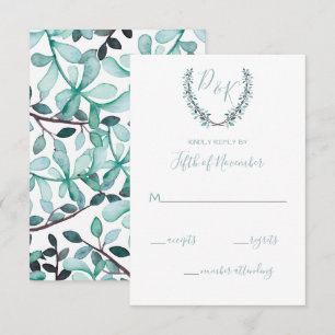 Cartons Réponse Aquarelle Laurel Leave Monogram Mariage