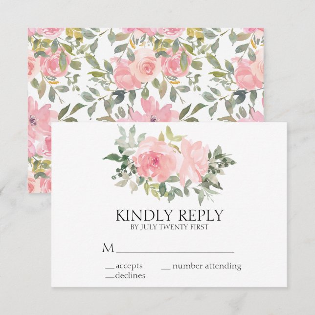 Cartons Réponse Aquarelle Lush Blush rose Mariage Floral (Devant / Derrière)