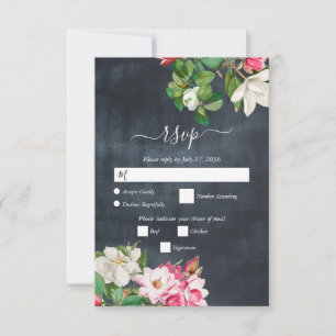 Cartons Réponse Aquarelle Magnolia Fleurs Mariage Noir Blanc