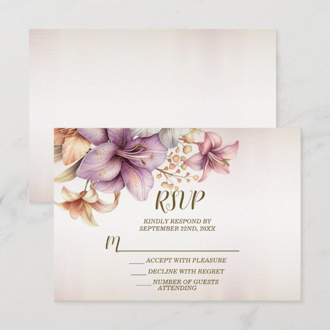 Cartons Réponse Aquarelle mariage Boho Rose Fleurs Élégantes (Devant / Derrière)