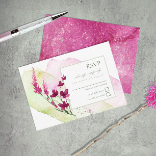 Cartons Réponse Aquarelle Mariage fleur sauvage Fuchsia ID954