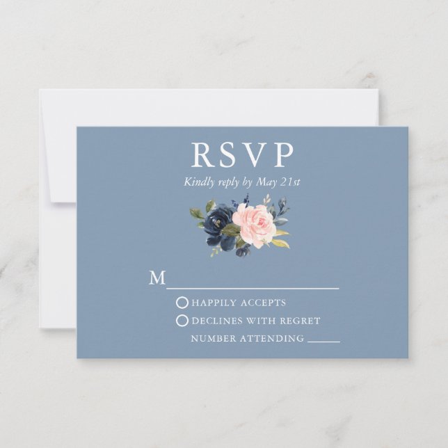 Cartons Réponse Aquarelle mariage Floral Rose Dusty Blue (Devant)