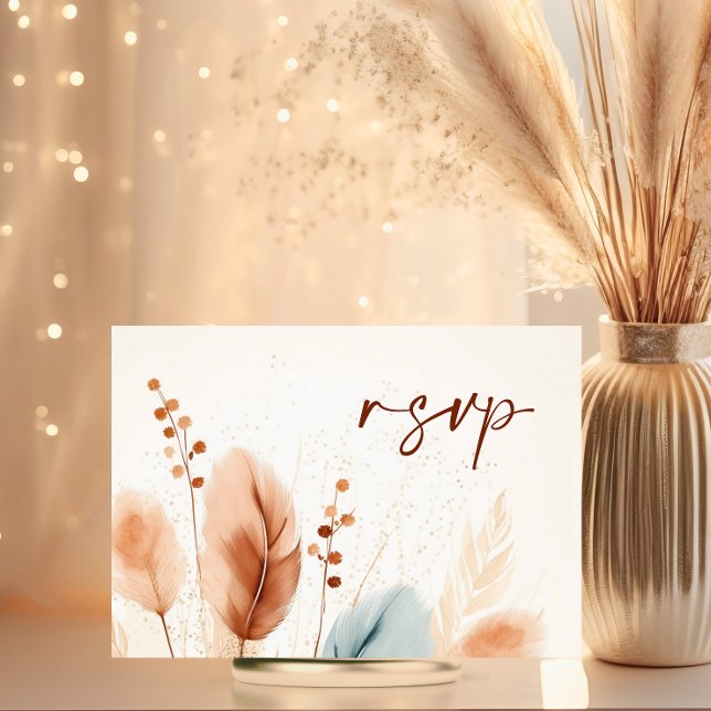 Cartons Réponse Aquarelle mariage Pampas Terracotta Bleu (Wedding Watercolor Pampas Terracotta Blue RSVP Card)