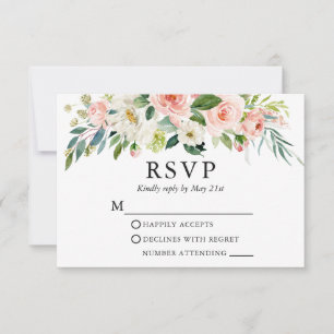 Cartons Réponse Aquarelle mariage Rose Blanc Floral Élégant