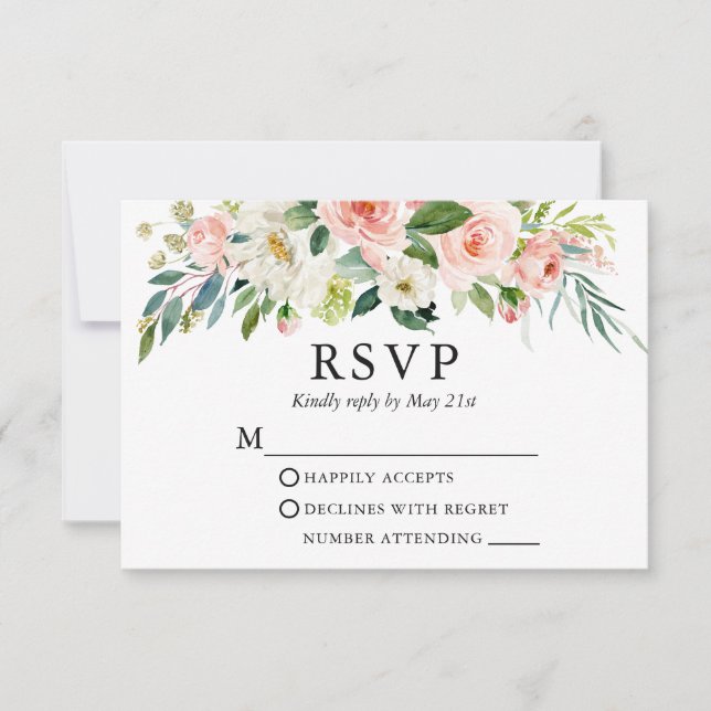 Cartons Réponse Aquarelle mariage Rose Blanc Floral Élégant (Devant)
