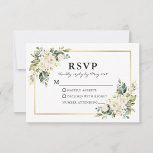 Cartons Réponse Aquarelle mariage Vert floral blanc