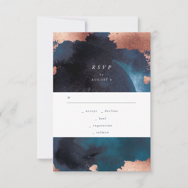 Cartons Réponse Aquarelle Marine Blanc Moody Rose Mariage or (Devant)