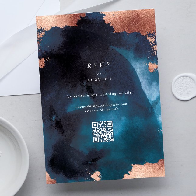 Cartons Réponse Aquarelle Marine Blanc Rose Or Mariage Qr Code (Créateur téléchargé)