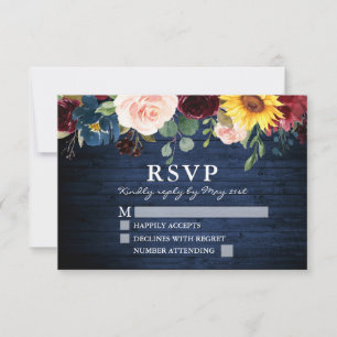 Cartons Réponse Aquarelle Mixte Floral Rustique Mariage en bois bl