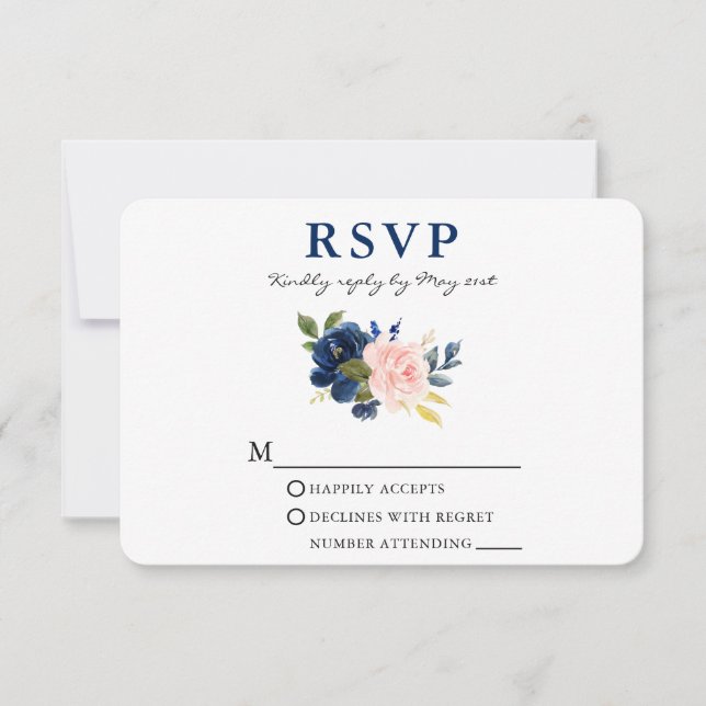 Cartons Réponse Aquarelle moderne Classique Bleu rose Mariage Flor (Devant)