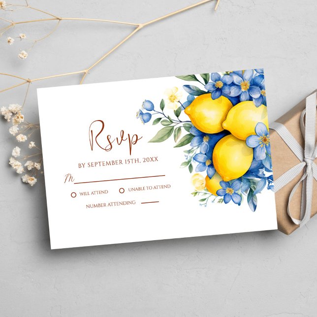 Cartons Réponse Aquarelle moderne Mariage botanique de citron (Modern Watercolor Lemon Botanical Wedding RSVP Card)