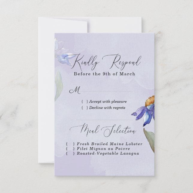 Cartons Réponse Aquarelle moderne Purple Daisy Mariage / Événement (Devant)