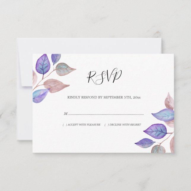 Cartons Réponse Aquarelle moderne violet Feuille Mariage de feuill (Devant)