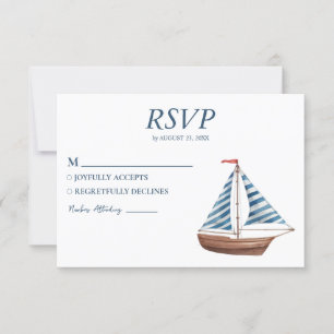 Cartons Réponse Aquarelle Nautique Navire Voilier Mariage
