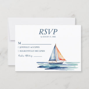Cartons Réponse Aquarelle Nautique Navire Voilier Mariage