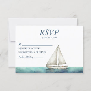 Cartons Réponse Aquarelle Nautique Navire Voilier Mariage