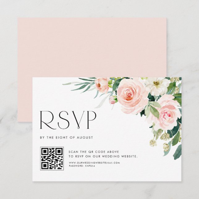 Cartons Réponse Aquarelle Pastel Garden Flowers Mariage QR Code (Devant / Derrière)