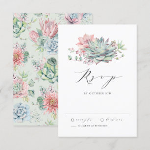 Cartons Réponse Aquarelle Pastel Succulents Bouquet Mariage