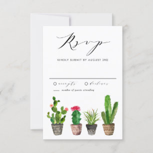 Cartons Réponse Aquarelle Poted Succulents et Mariage Cactus