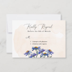 Cartons Réponse Aquarelle Purple Daisy Peach Rustique Mariage