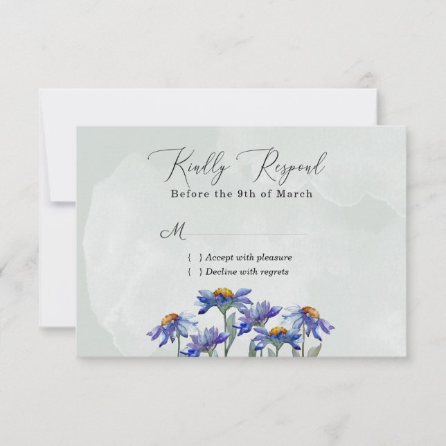 Cartons Réponse Aquarelle Purple Daisy Rustique Sage Green Événeme (Devant)