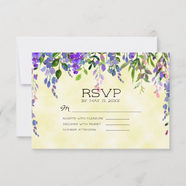 Cartons Réponse Aquarelle Purple Lavande Floral Jaune Mariage (Devant)