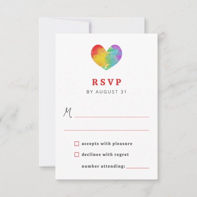 Cartons Réponse Aquarelle Remplie Fierté Coeur Gay Lesbien Mariage (Devant)