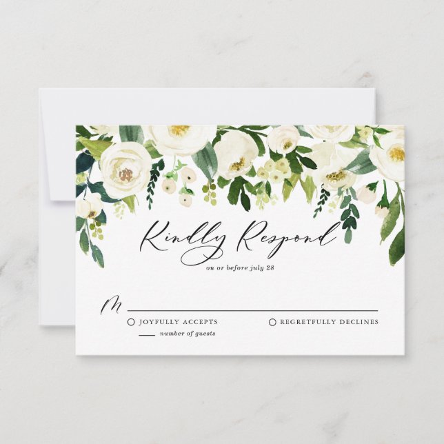Cartons Réponse Aquarelle Ressort Fleurs blanches Garland Mariage  (Devant)