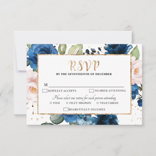 Cartons Réponse Aquarelle romantique Marine bleu Blush Rose Floral (Devant)