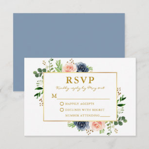 Cartons Réponse Aquarelle rose bleu foncé Rose Mariage or