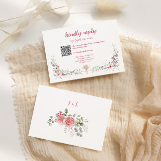 Cartons Réponse Aquarelle rose et Mariage chrétien croisé
