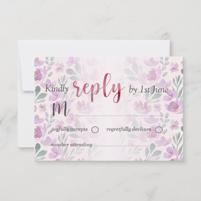 Cartons Réponse Aquarelle rose et pourpre de pivoine florale (Devant)