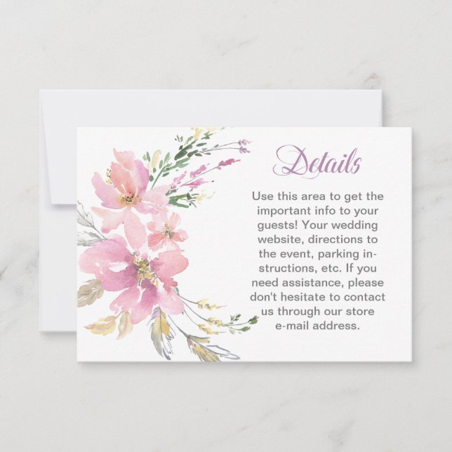 Cartons Réponse Aquarelle rose Lavender Floral Mariage Détail (Devant)