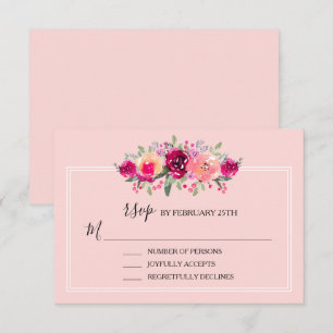 Cartons Réponse Aquarelle rose Mariage