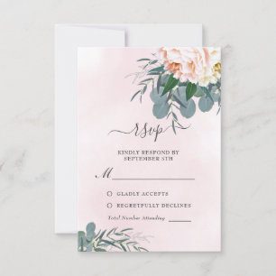 Cartons Réponse Aquarelle rose pâle bleu Eucalyptus Mariage