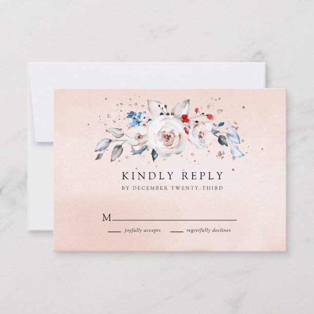 Cartons Réponse Aquarelle rose pâle Mariage Floral (Devant)