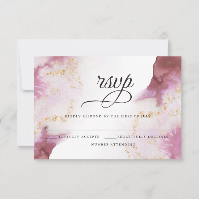Cartons Réponse Aquarelle Rose Quartz Gold Geode BarefootBride™ (Devant)