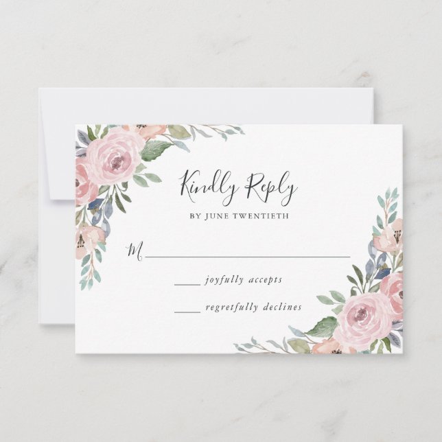 Cartons Réponse Aquarelle rose Rose poussiéreuse Floral | MARIAGE (Devant)