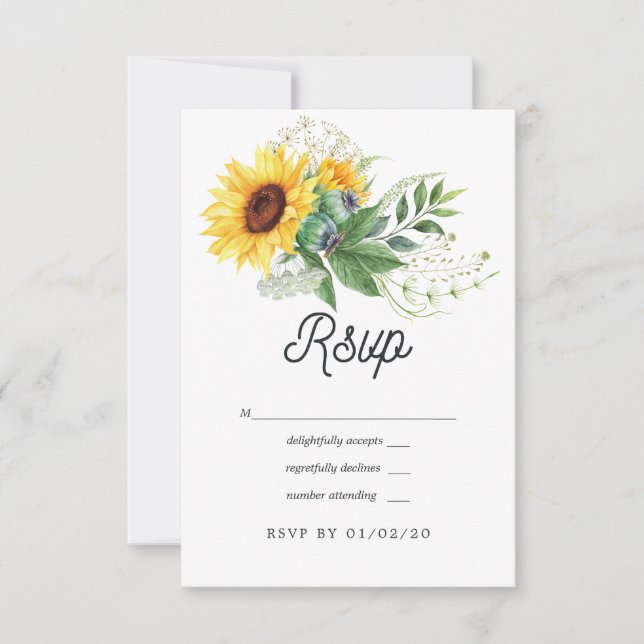 Cartons Réponse Aquarelle Russe Mariage de tournesol de Bohême (Devant)