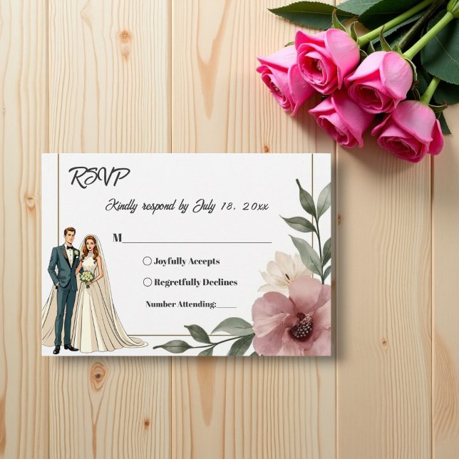 Cartons Réponse Aquarelle rustique Couple Floral Mariage été (Créateur téléchargé)