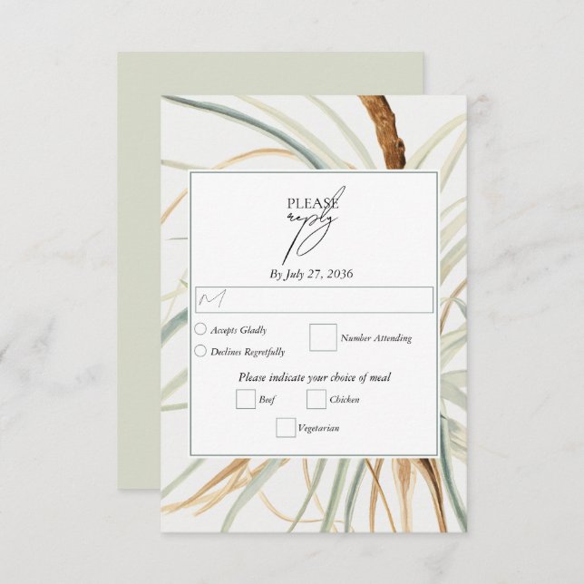 Cartons Réponse Aquarelle Rustique Neutral Boho Mariage botanique (Devant / Derrière)