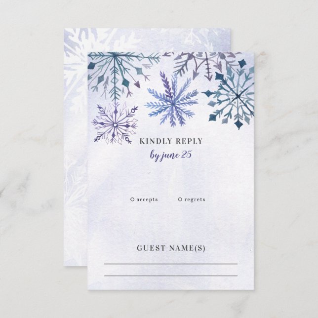 Cartons Réponse Aquarelle rustique Snowflakes Blue Winter Wedding  (Devant / Derrière)