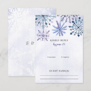 Cartons Réponse Aquarelle rustique Snowflakes Blue Winter Wedding